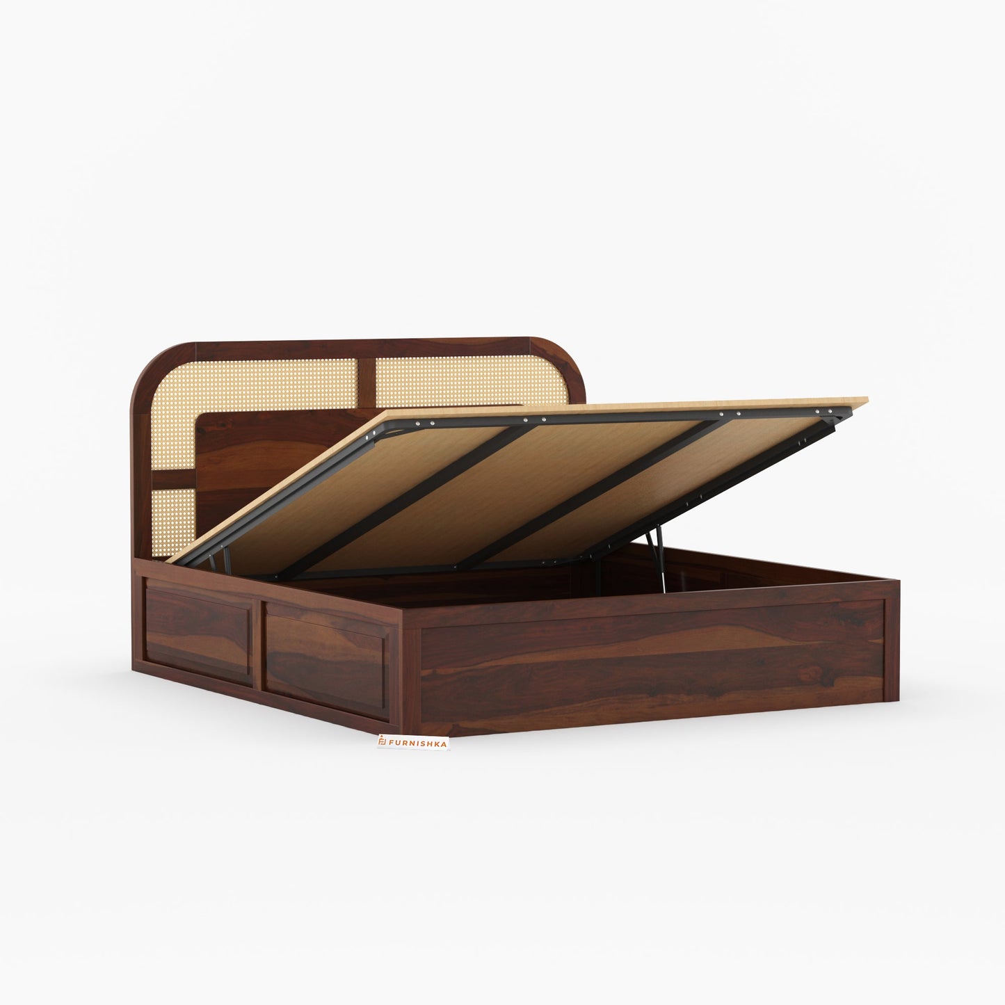 Hester Sheesham Wood Cane Bed With Hydraulic Storage - King Size - Furnishka