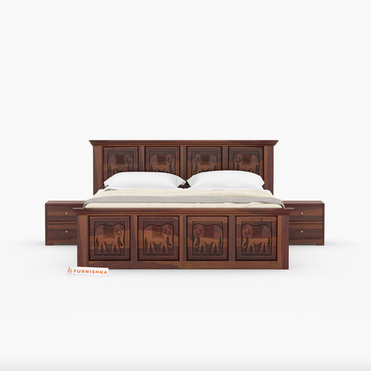 Hathi Sheesham Wood Bed Hydraulic Storage - King Size - Furnishka