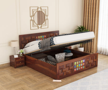 Josy Sheesham Wood Bed Hydraulic Storage - Queen Size - Furnishka