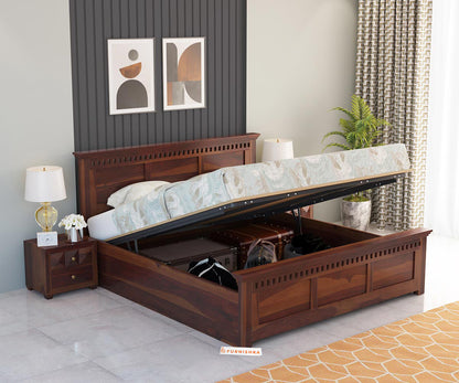 Adi Sheesham Wood Bed with Hydraulic Storage - Queen Size - Furnishka