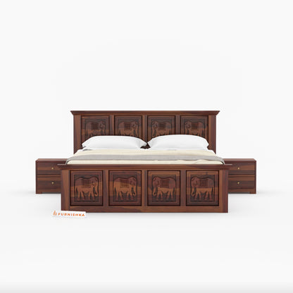 Hathi Sheesham Wood Bed Hydraulic Storage - King Size - Furnishka