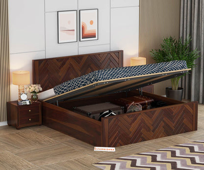 Myra Sheesham Wood Bed Hydraulic Storage - King Size - Furnishka