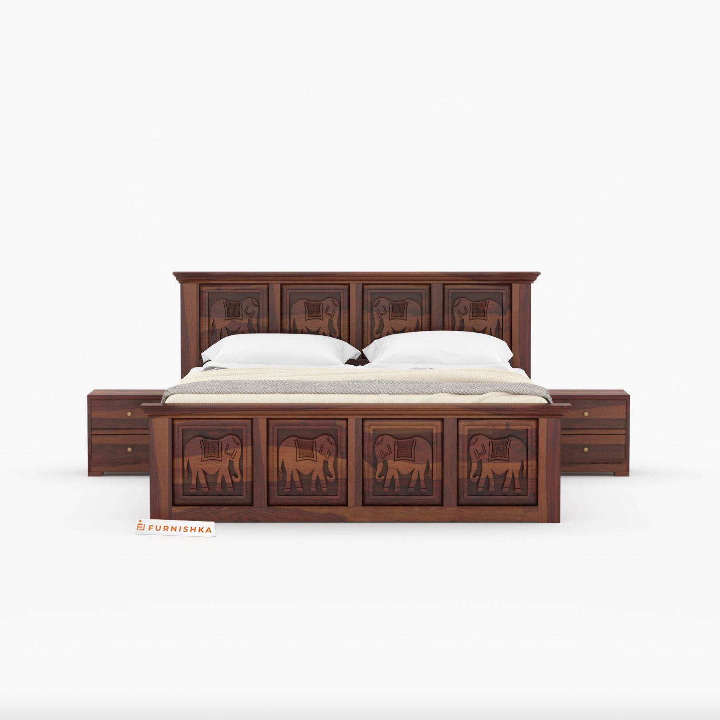 Hathi Sheesham Wood Bed Non Storage - King Size - Furnishka