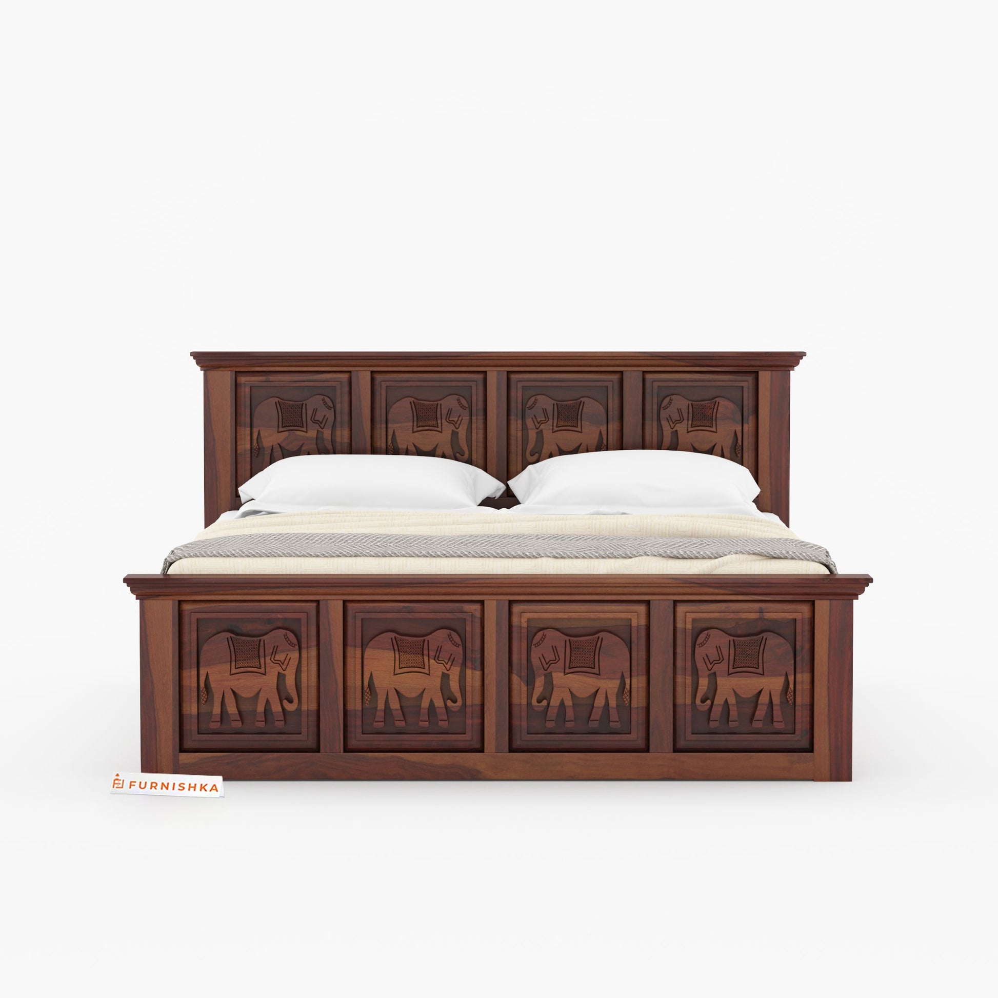 Hathi Sheesham Wood Bed Hydraulic Storage - King Size - Furnishka