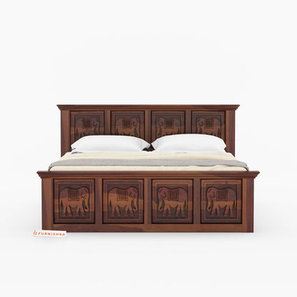 Hathi Sheesham Wood Bed Hydraulic Storage - King Size - Furnishka