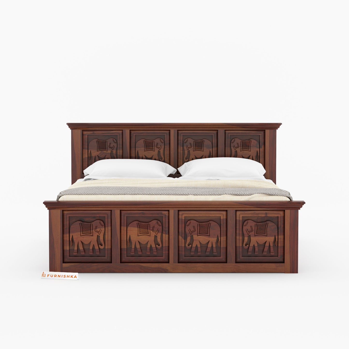 Hathi Sheesham Wood Bed Non Storage - King Size - Furnishka
