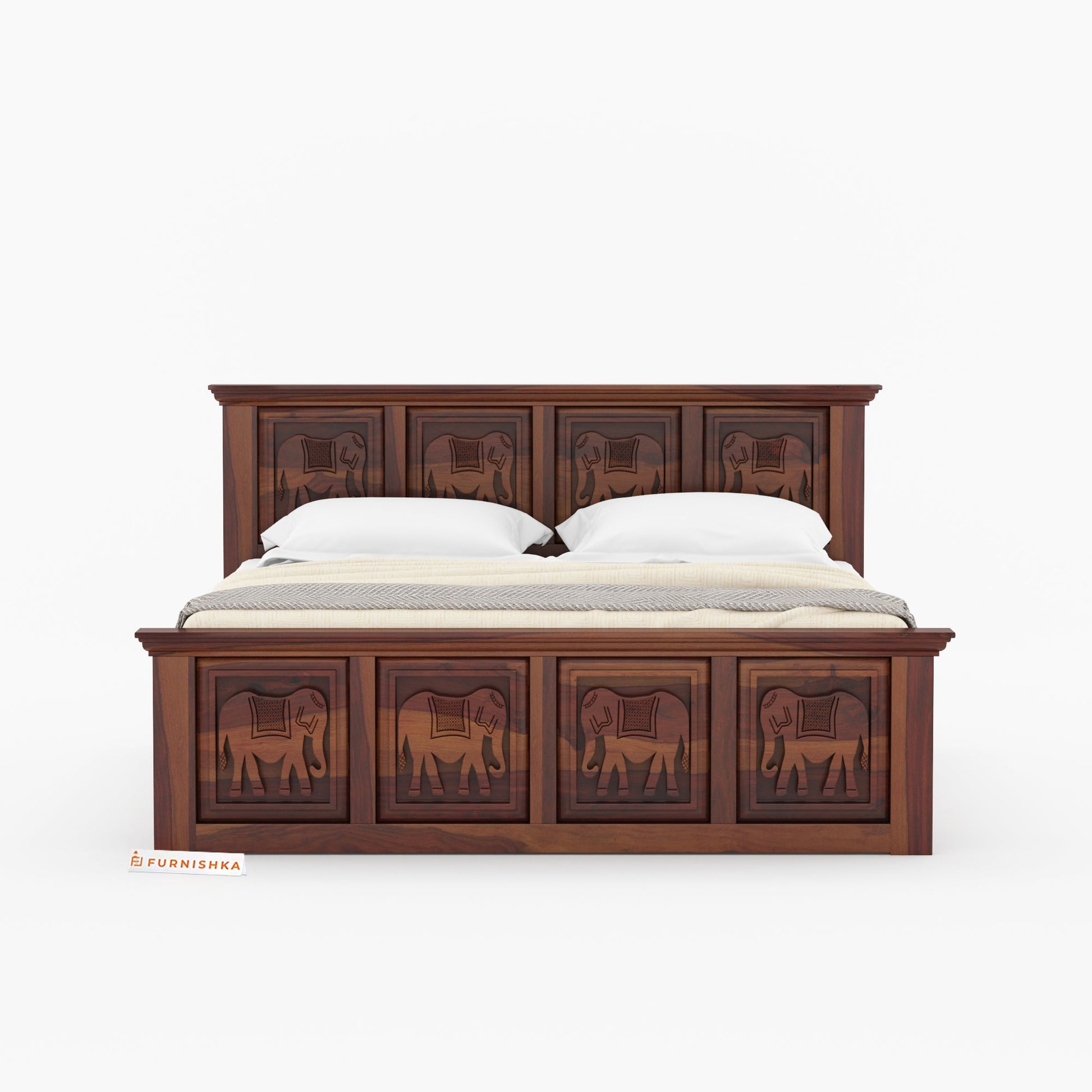 Hathi Sheesham Wood Bed Non Storage - King Size - Furnishka