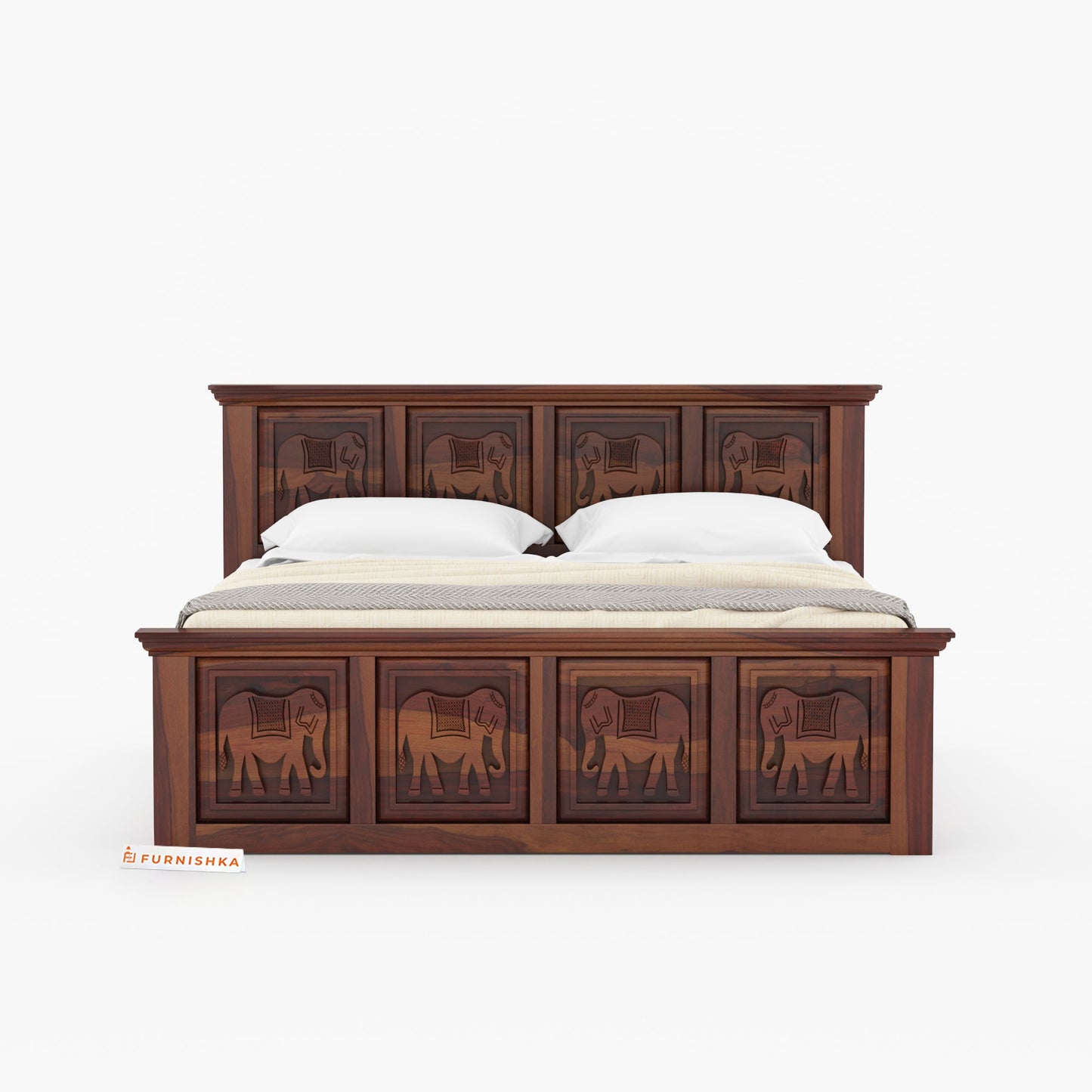 Hathi Sheesham Wood Bed Hydraulic Storage - Queen Size - Furnishka