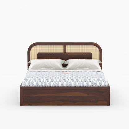 Hester Sheesham Wood Cane Bed With Hydraulic Storage - King Size - Furnishka