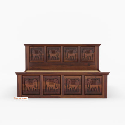 Hathi Sheesham Wood Bed Hydraulic Storage - King Size - Furnishka