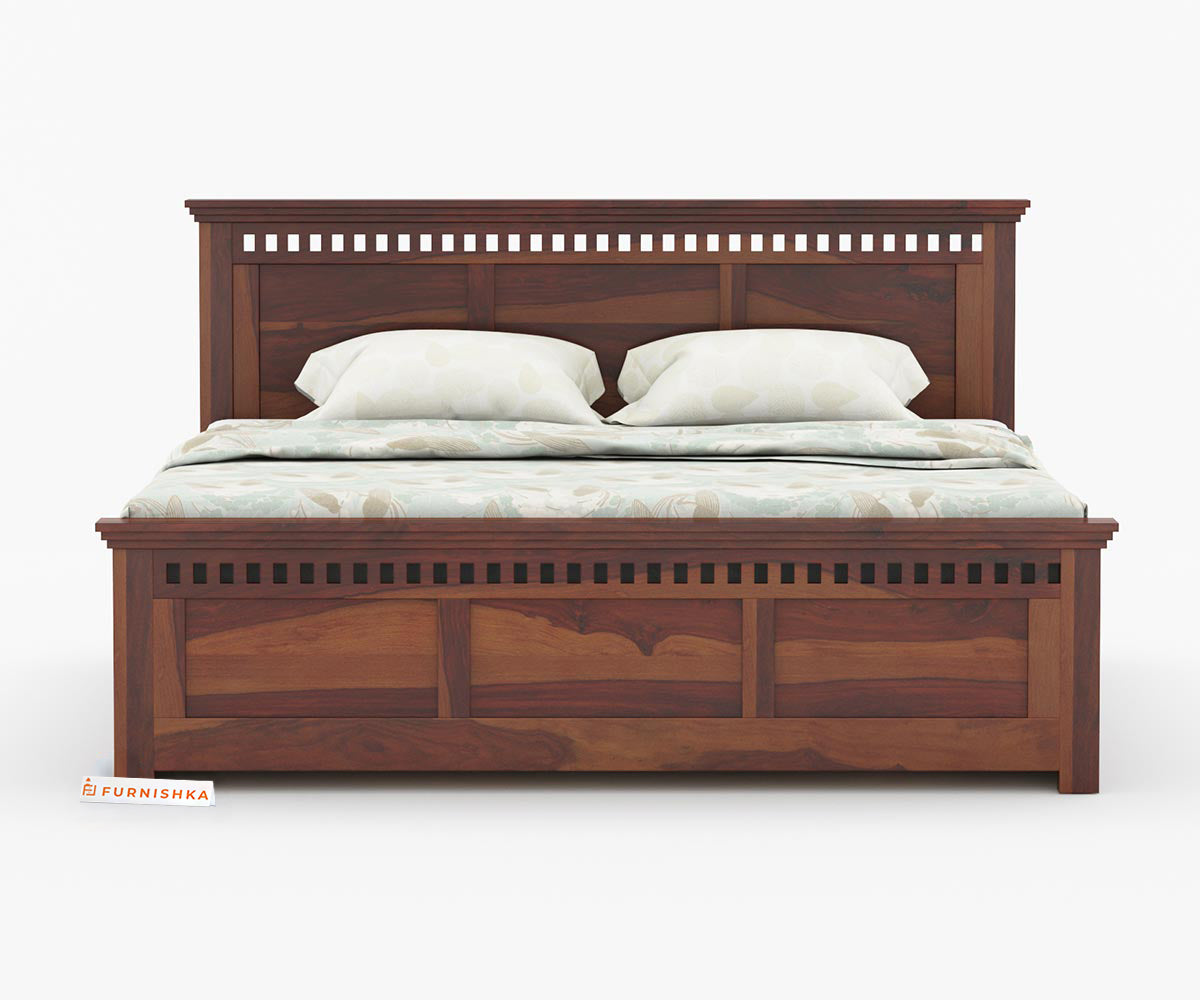 Adi Sheesham Wood Bed with Hydraulic Storage - Queen Size - Furnishka