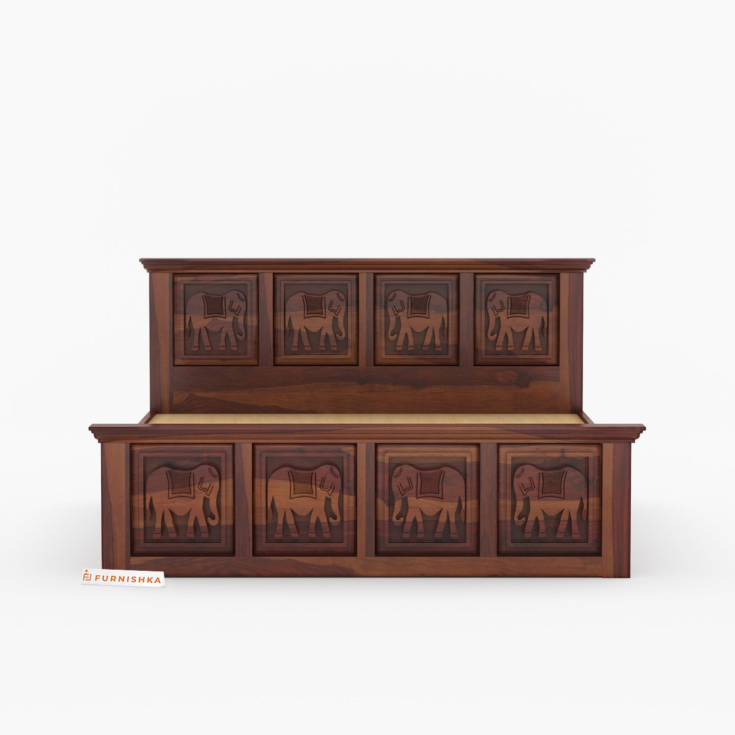 Hathi Sheesham Wood Bed Hydraulic Storage - Queen Size - Furnishka