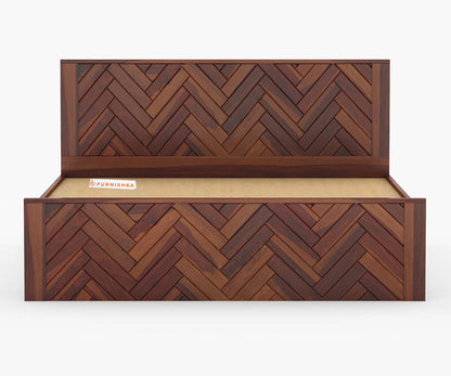 Myra Sheesham Wood Bed Hydraulic Storage - Queen Size - Furnishka