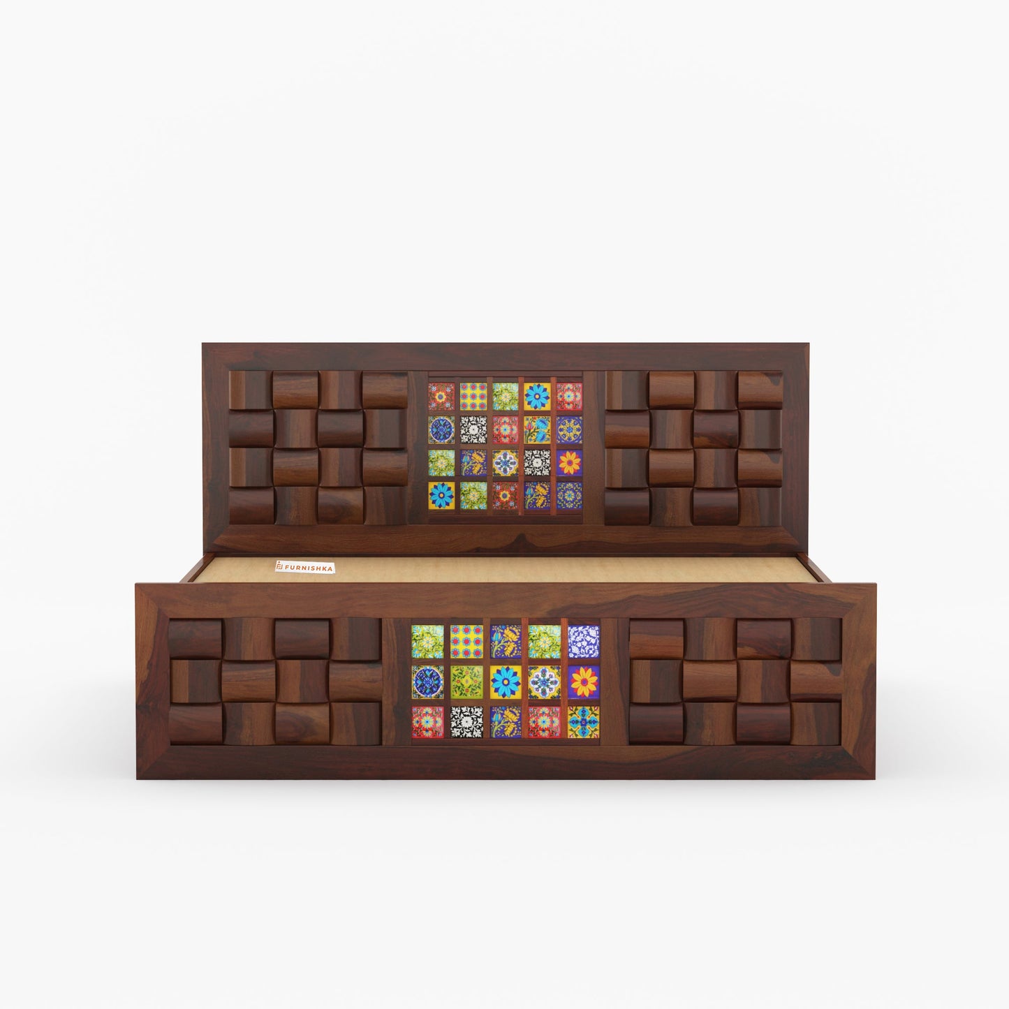 Josy Sheesham Wood Bed Hydraulic Storage - Queen Size - Furnishka