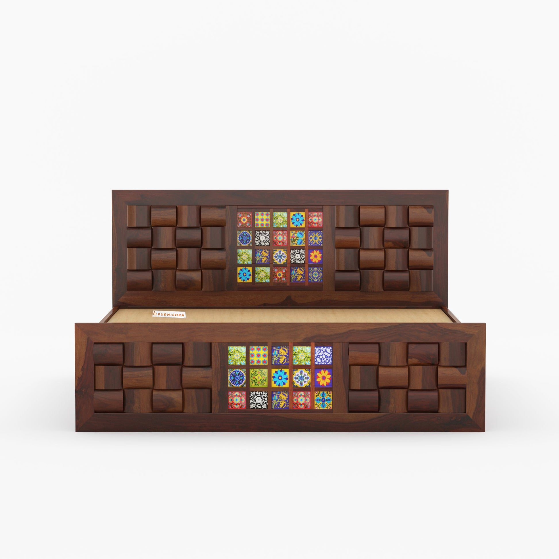 Josy Sheesham Wood Bed Hydraulic Storage - Queen Size - Furnishka