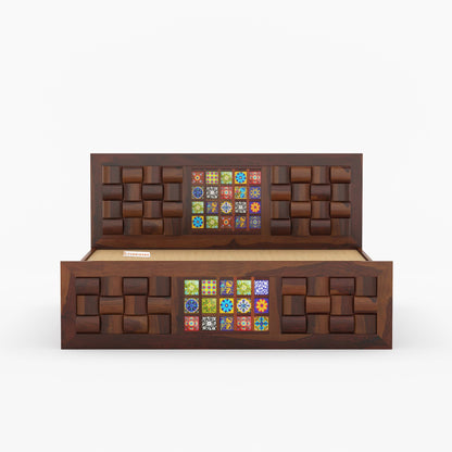 Josy Sheesham Wood Bed Hydraulic Storage - Queen Size - Furnishka