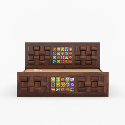 Josy Sheesham Wood Bed Hydraulic Storage - Queen Size - Furnishka