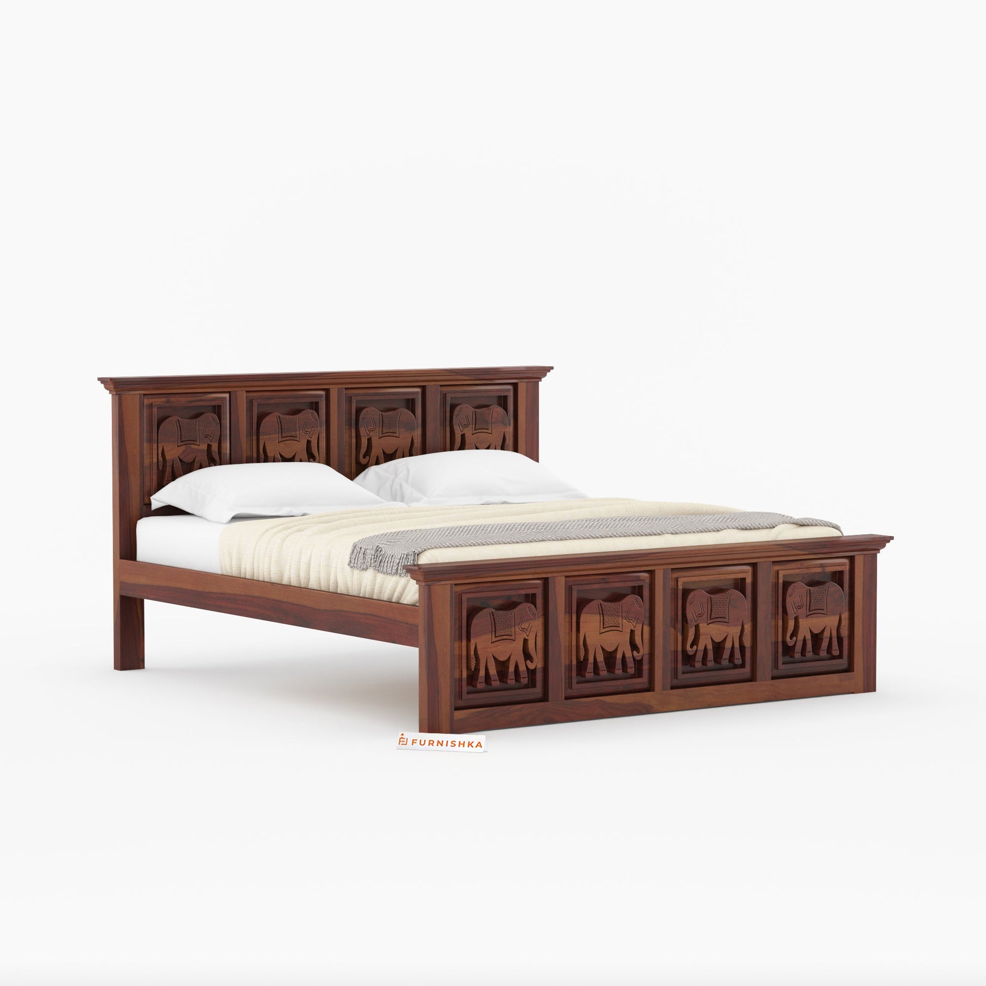 Hathi Sheesham Wood Bed Non Storage - King Size - Furnishka