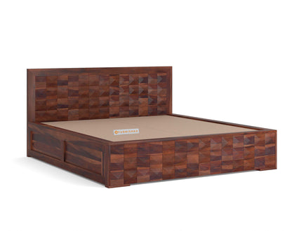 Nisha Queen Size Sheesham Bed - Hydraulic Storage - Furnishka