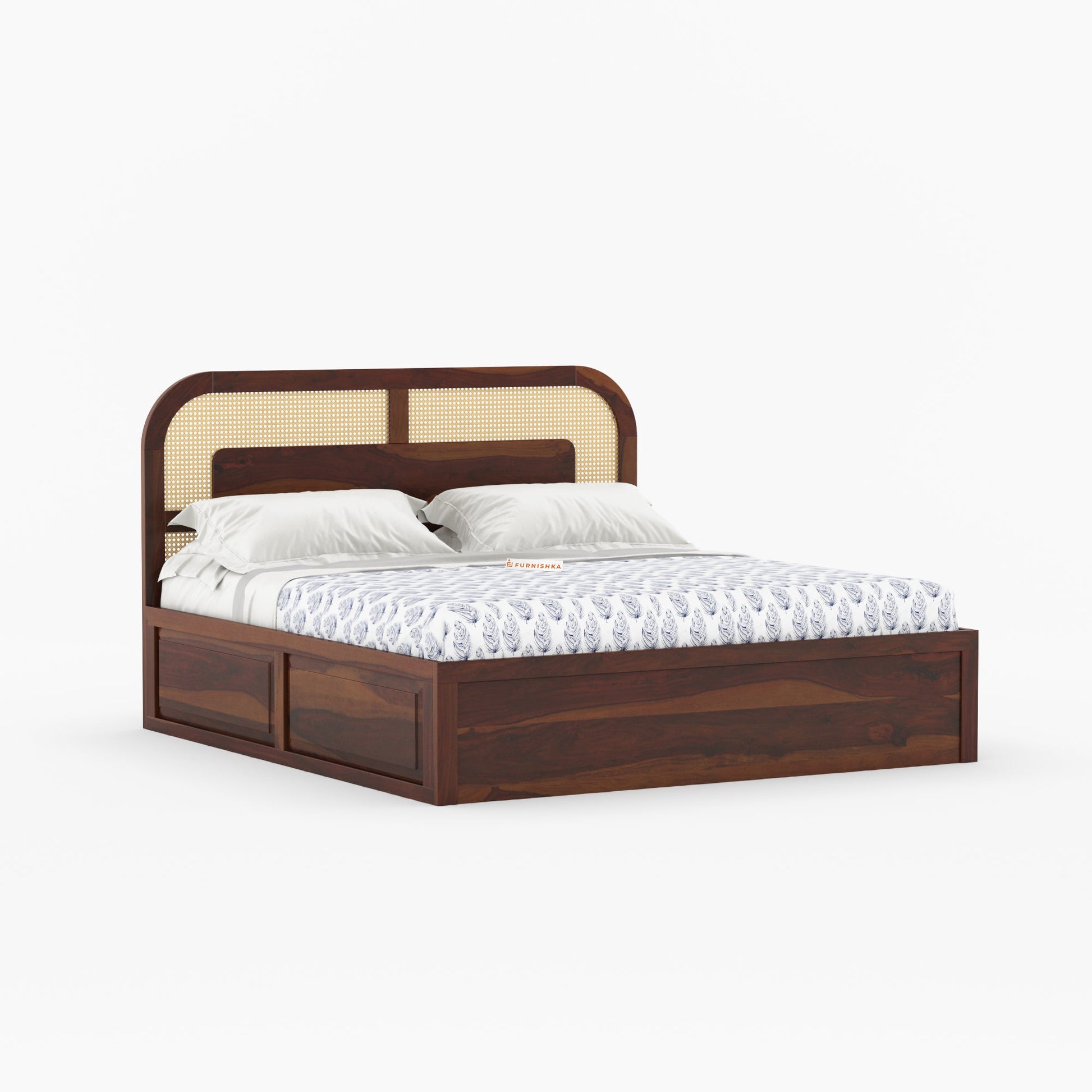 Hester Sheesham Wood Cane Bed With Hydraulic Storage - King Size - Furnishka