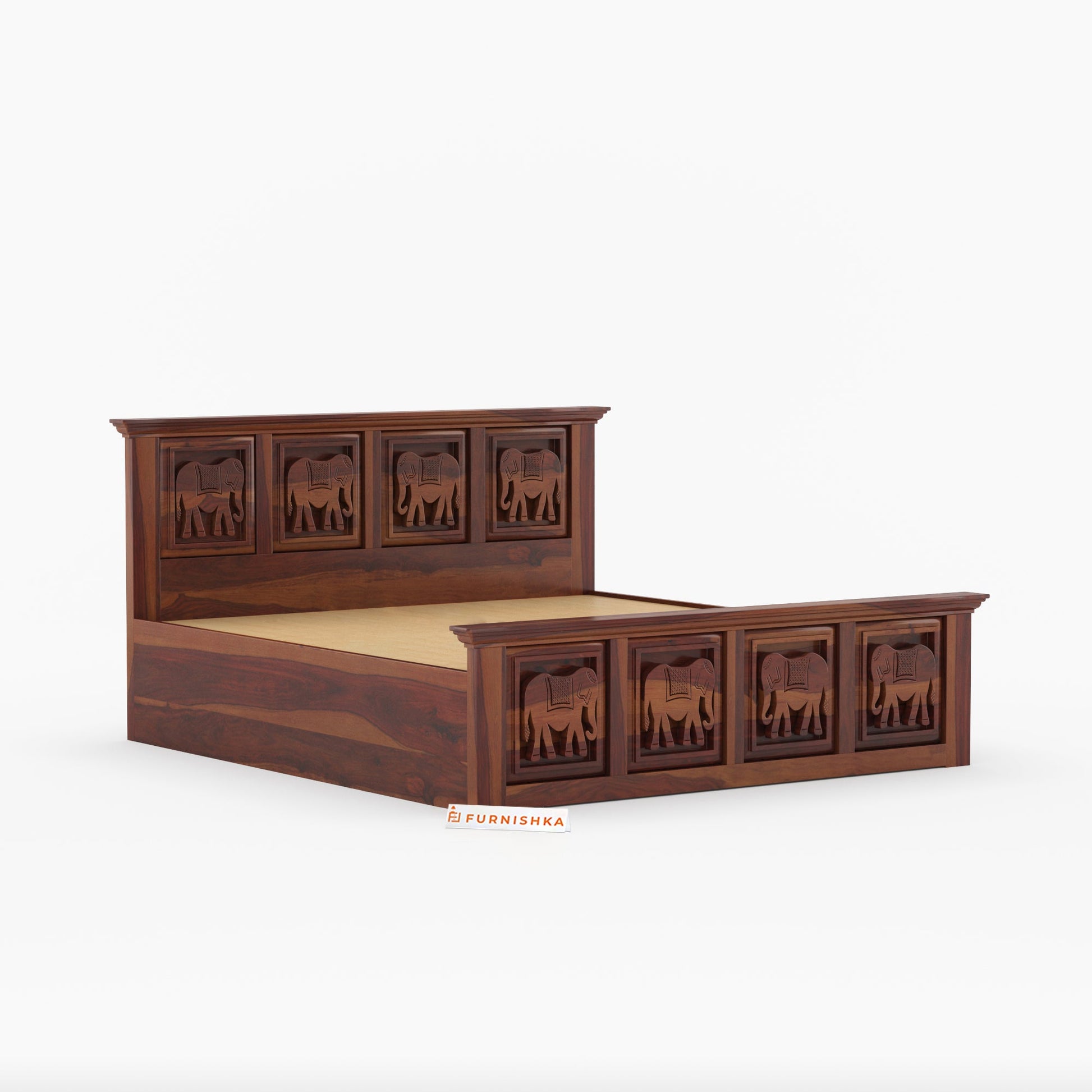 Hathi Sheesham Wood Bed Hydraulic Storage - King Size - Furnishka