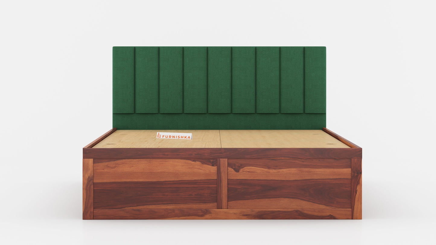 Augustus Sheesham Wood bed with Upholstered headboard Box Storage King Size