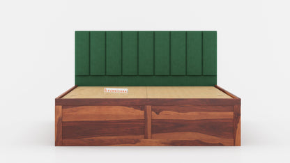 Augustus Sheesham Wood bed with Upholstered headboard Box Storage King Size
