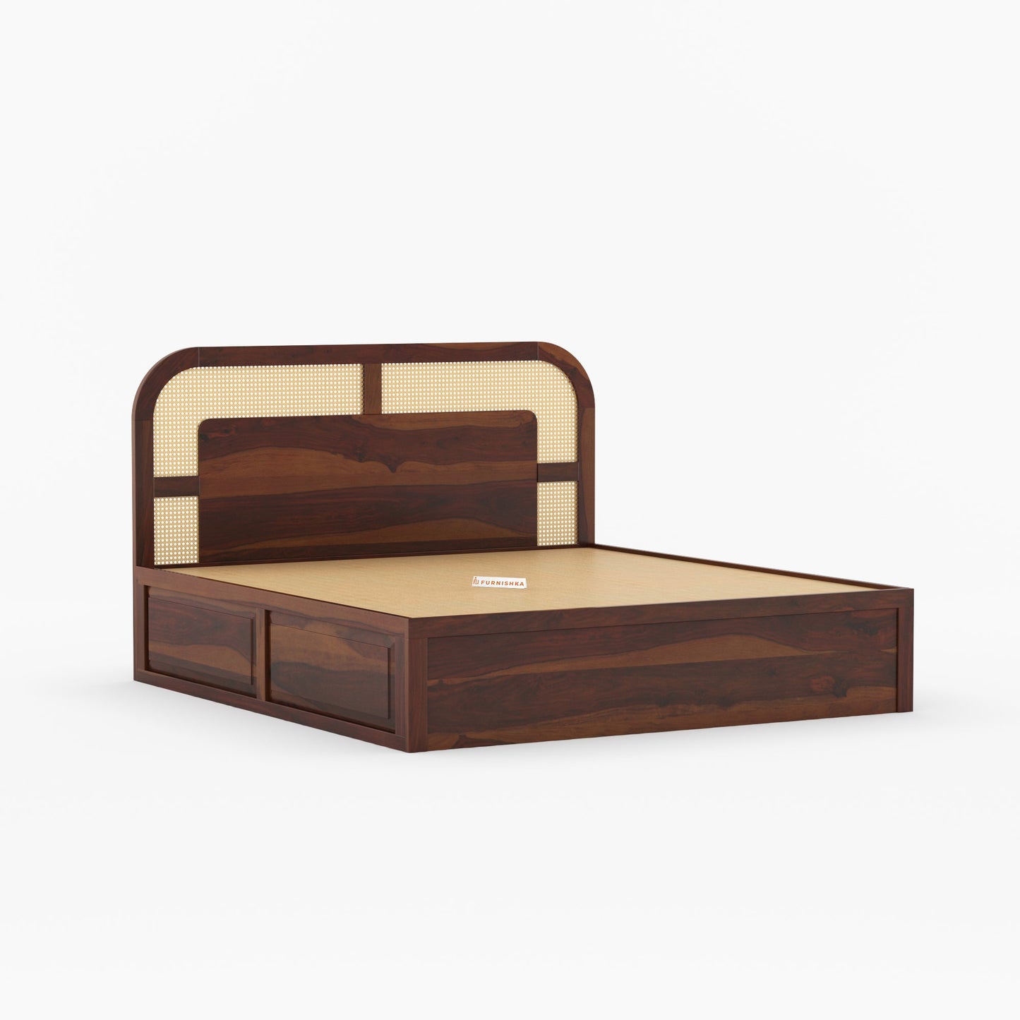 Hester Sheesham Wood Cane Bed With Hydraulic Storage - King Size - Furnishka