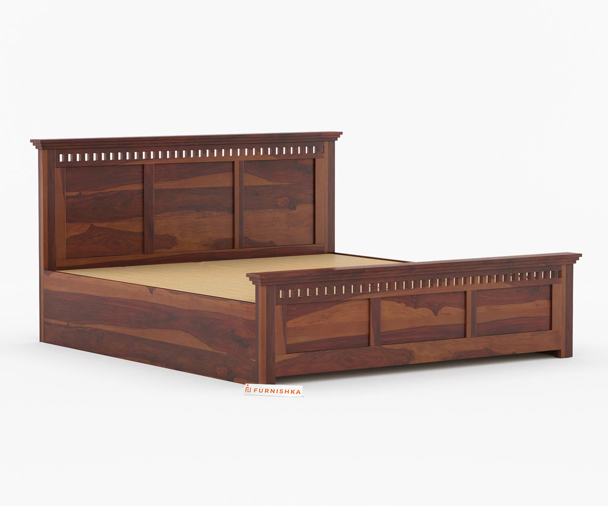 Adi Sheesham Wood Bed with Hydraulic Storage - Queen Size - Furnishka