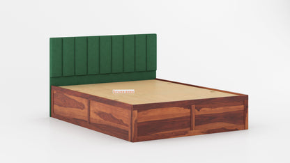 Augustus Sheesham Wood bed with Upholstered headboard Box Storage King Size