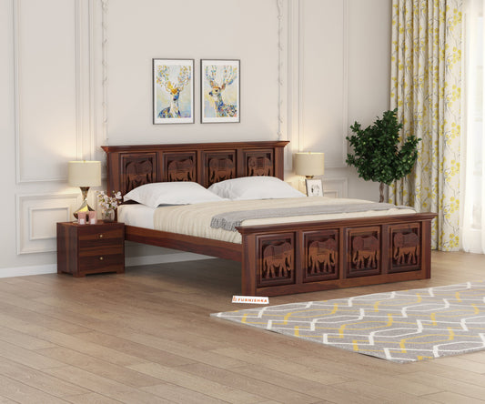 Hathi Sheesham Wood Bed Non Storage - Queen Size - Furnishka