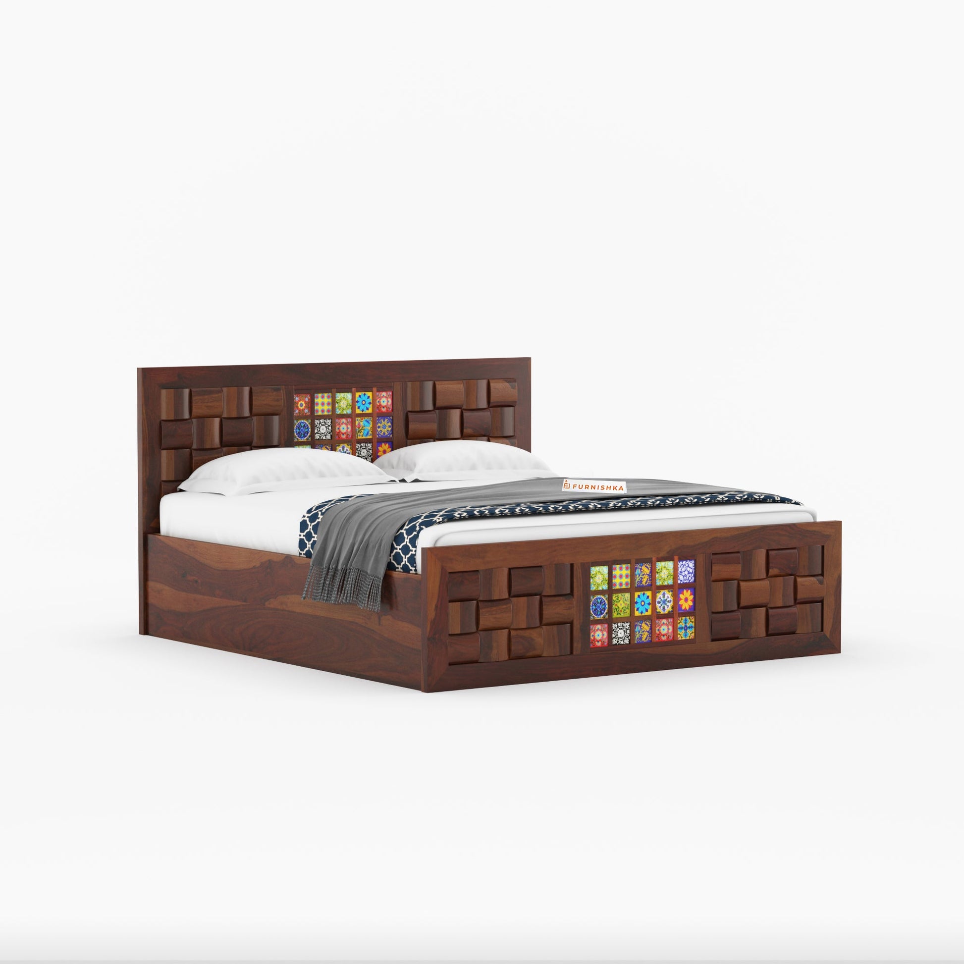 Josy Sheesham Wood Bed Hydraulic Storage - Queen Size - Furnishka