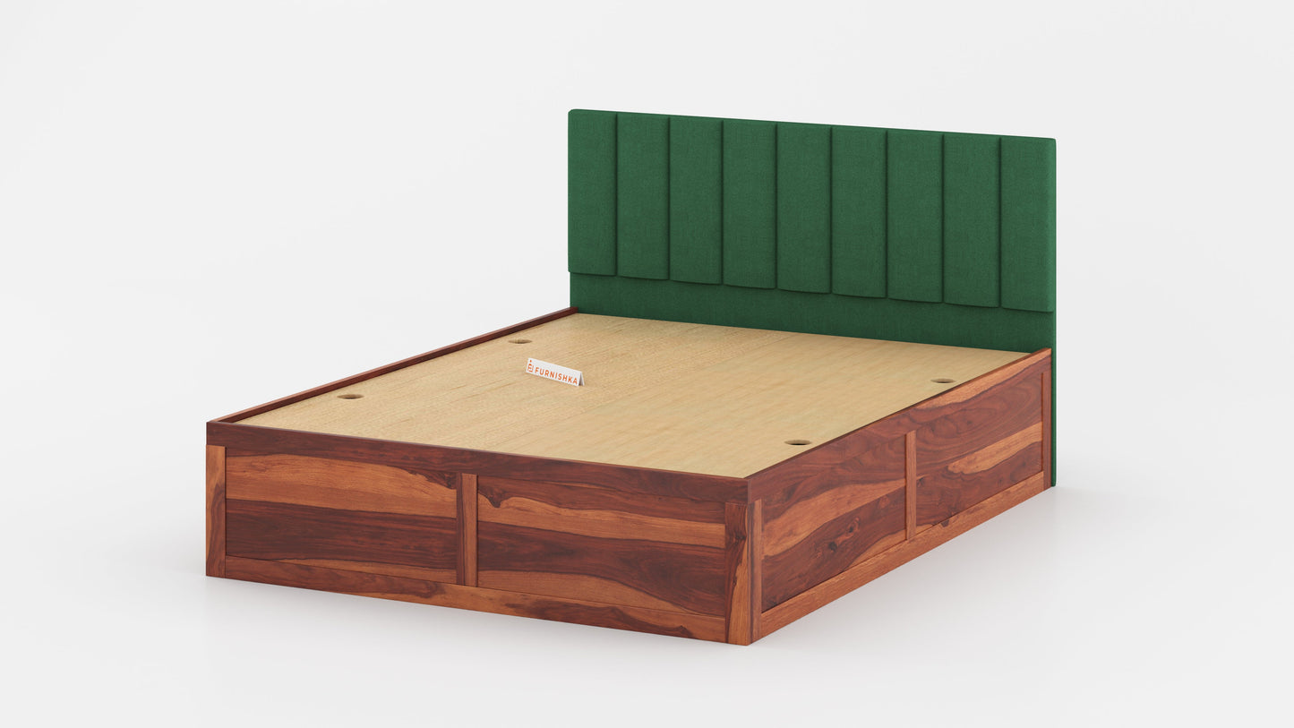 Augustus Sheesham Wood bed with Upholstered headboard Box Storage King Size