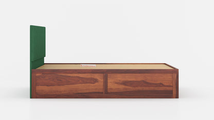 Augustus Sheesham Wood bed with Upholstered headboard Box Storage King Size