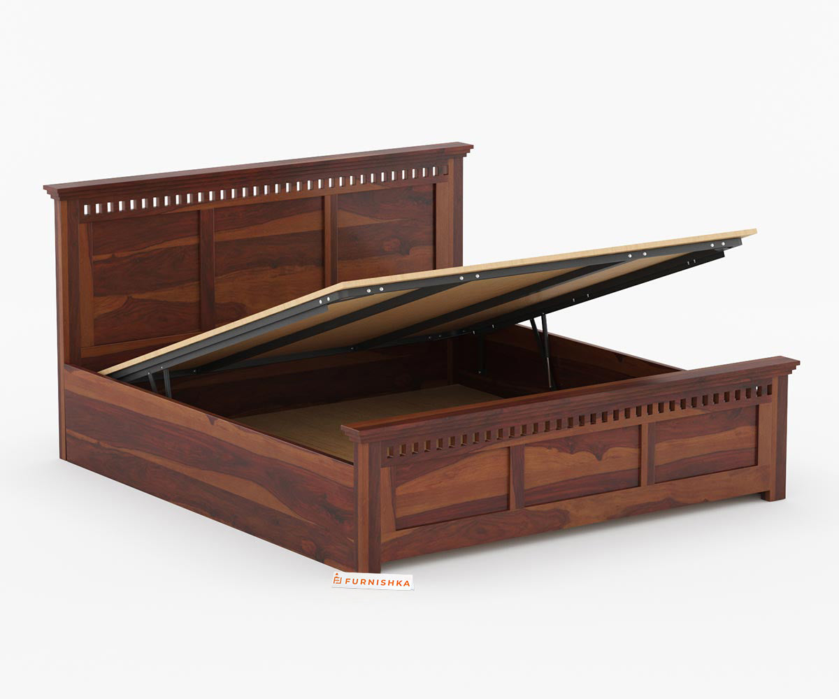 Adi Sheesham Wood Bed with Hydraulic Storage - Queen Size - Furnishka