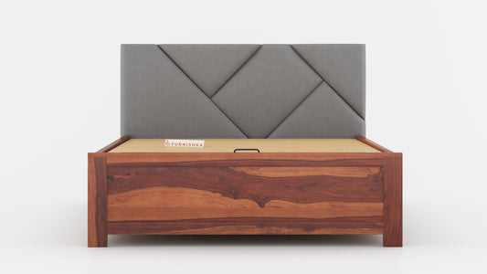 Agatha Sheesham Wood bed with Upholstered headboard Hydraulic Storage King Size