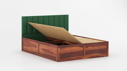 Augustus Sheesham Wood bed with Upholstered headboard Box Storage King Size