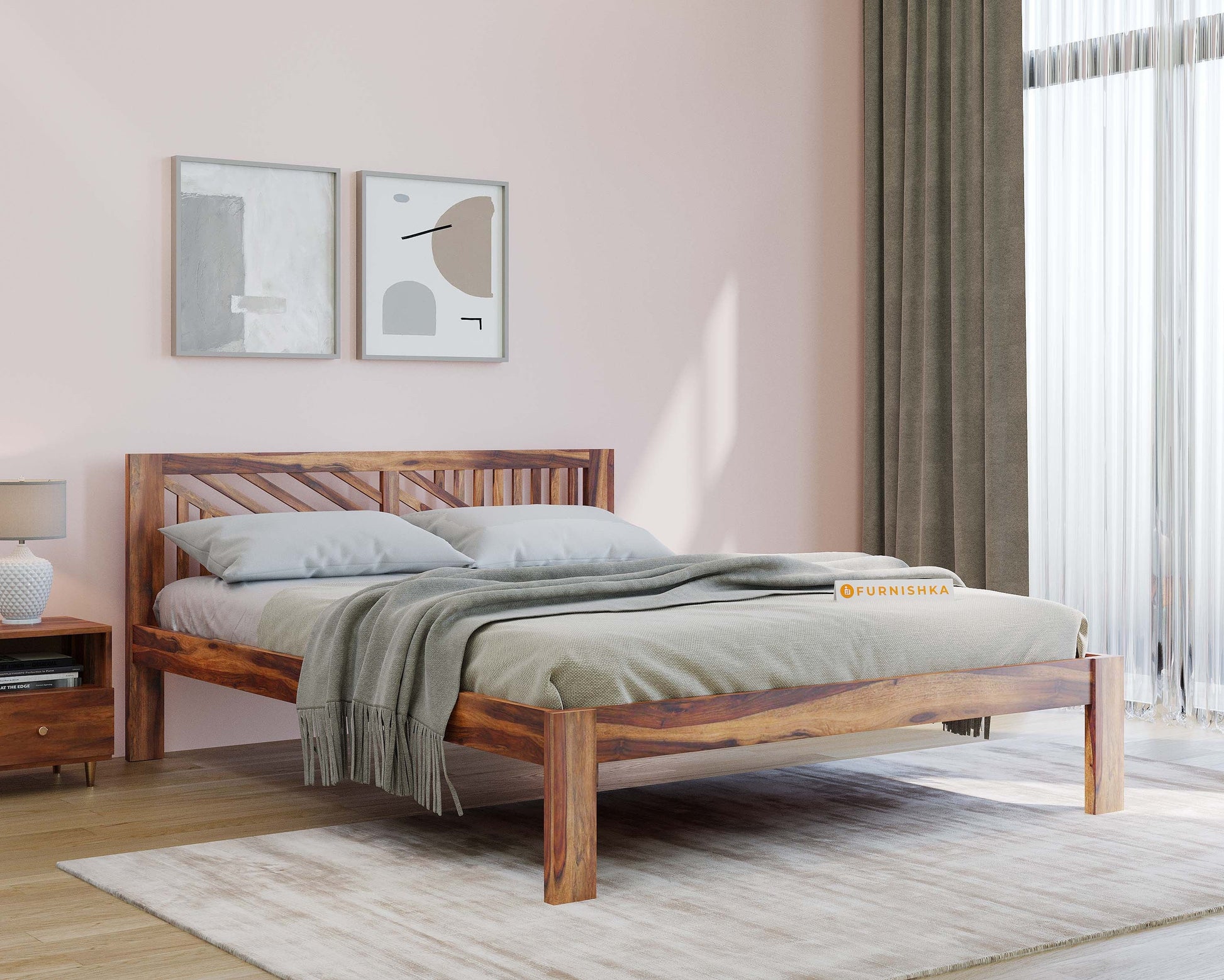 Oriel Bed in Sheesham wood - Non Storage - King - Furnishka