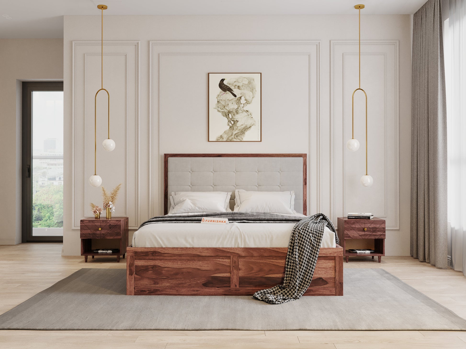 Amblyn Sheesham Bed Box Storage - Queen Size - Furnishka