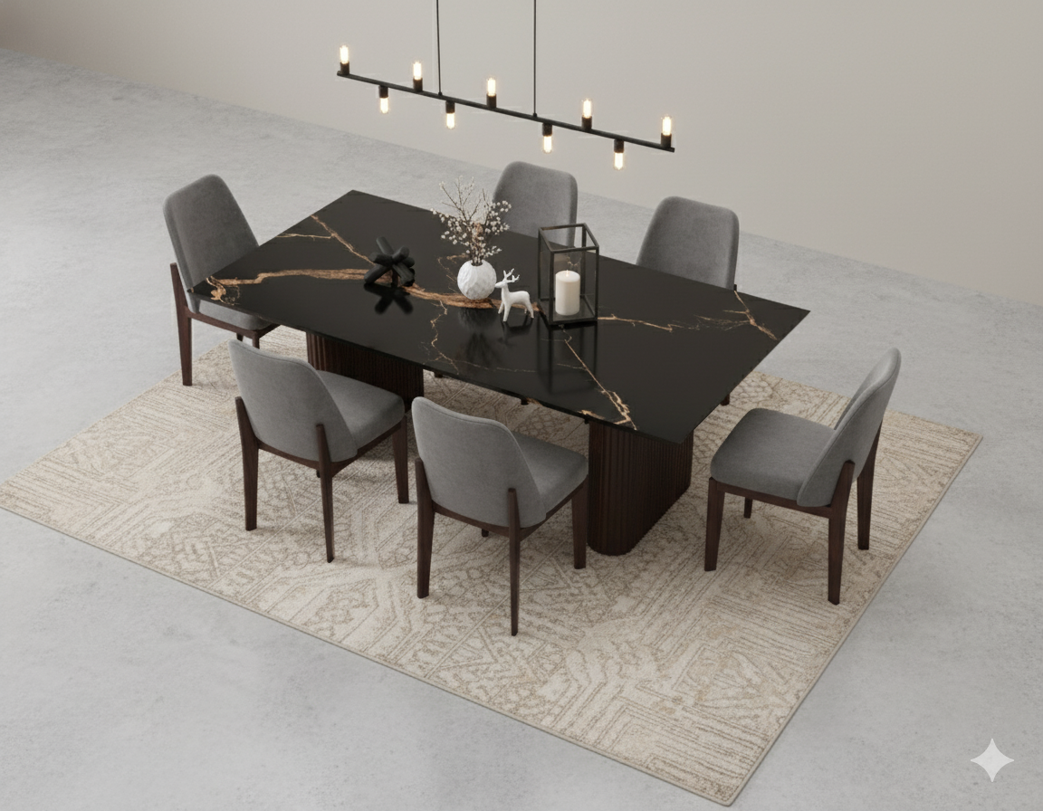 PVD dining Table 6 seater in Tuscany Dining Table Base in Gold PVD in Rosalia Gold Ceramic Top - 72"X39" in Oval shape