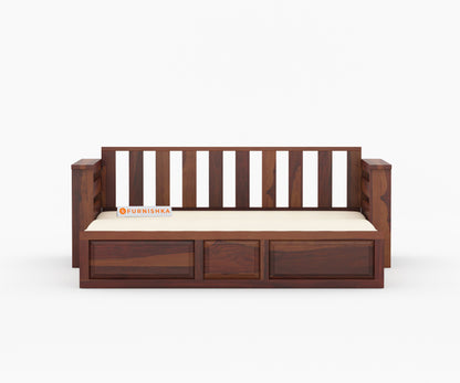 Reuben Sheesham Wood Sofa Cum Bed (Brown Finish)