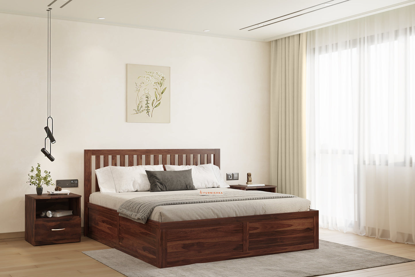 Arya Solid Wood King Bed with Box Storage