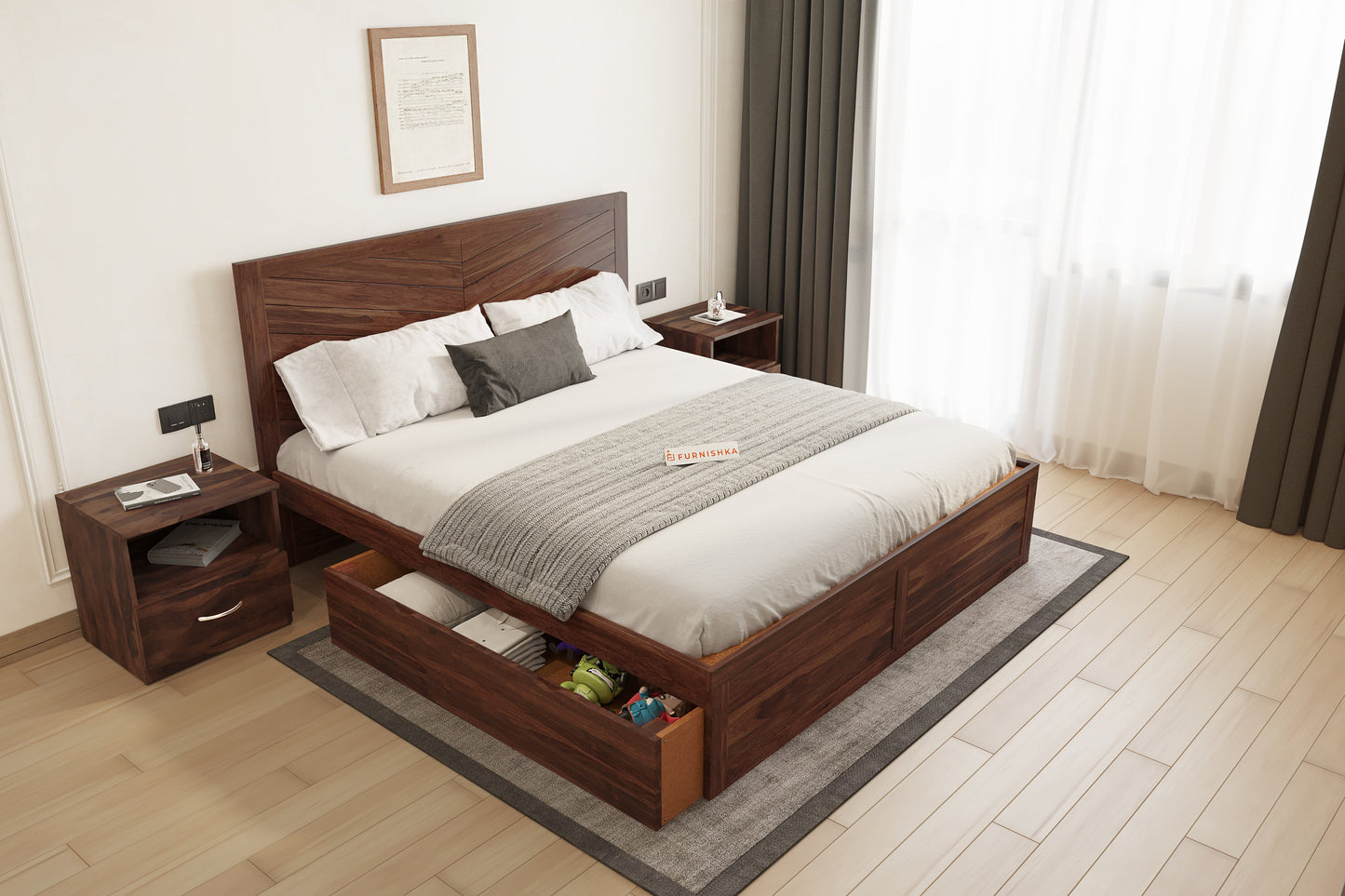 Chevora Drawer Bed in Sheesham - King Size