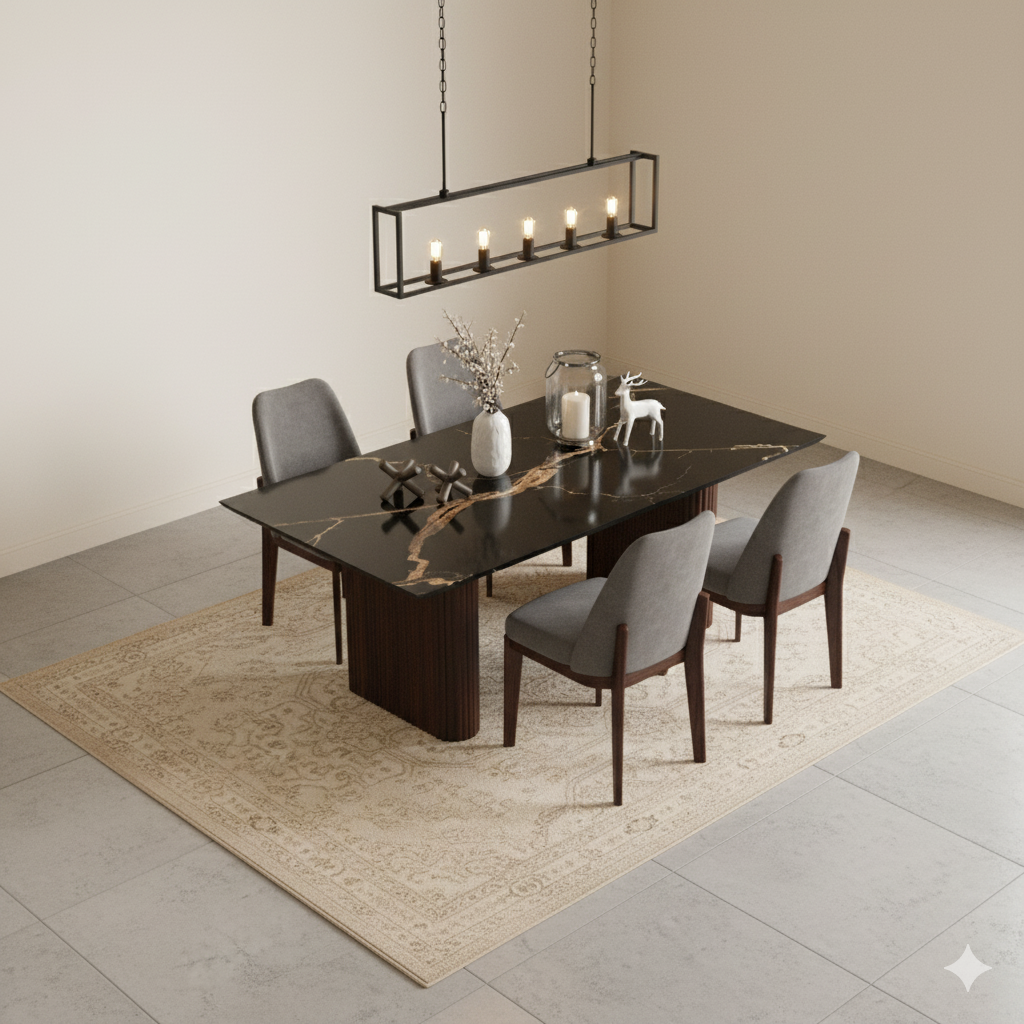 PVD dining Table 6 seater in Tuscany Dining Table Base in Gold PVD in Rosalia Gold Ceramic Top - 72"X39" in Oval shape