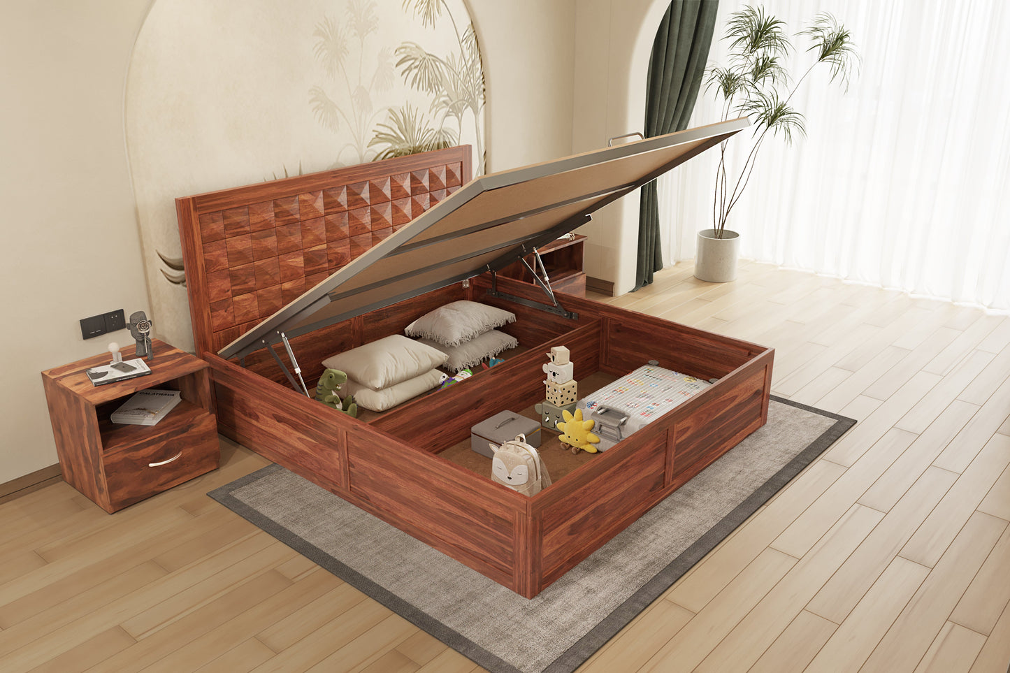 Nova Hydraulic Bed in Sheesham - Queen Size