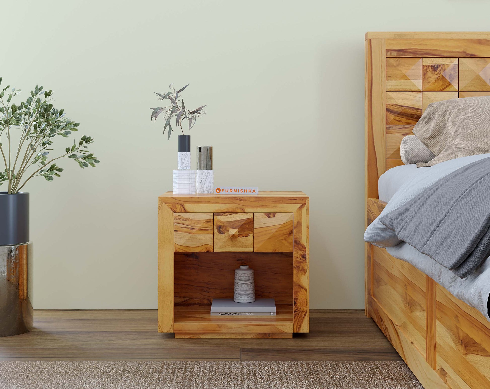 Teeva Bedside Table in Teak - Furnishka