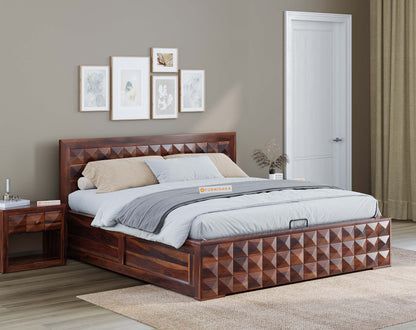 Nisha King Size Sheesham Bed - Hydraulic Storage - Furnishka