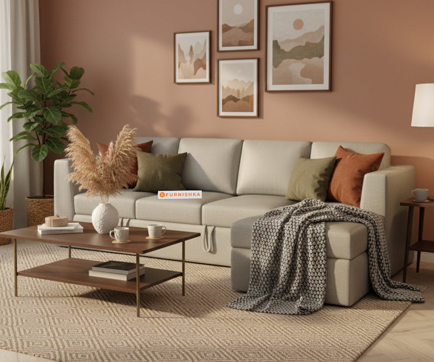 Oliver 2 Seater Sectional Sofa cum Bed - RHS