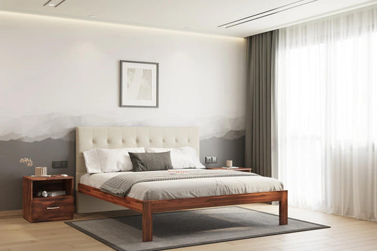 King Size Upholstered Headboard bed in Niva Headboard Design in Non Storage in Sheesham in Napoli - Pine