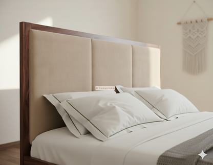 King Size Upholstered Headboard bed in Satin Headboard Design in Hydraulic Storage in Teak in Napoli - Pine